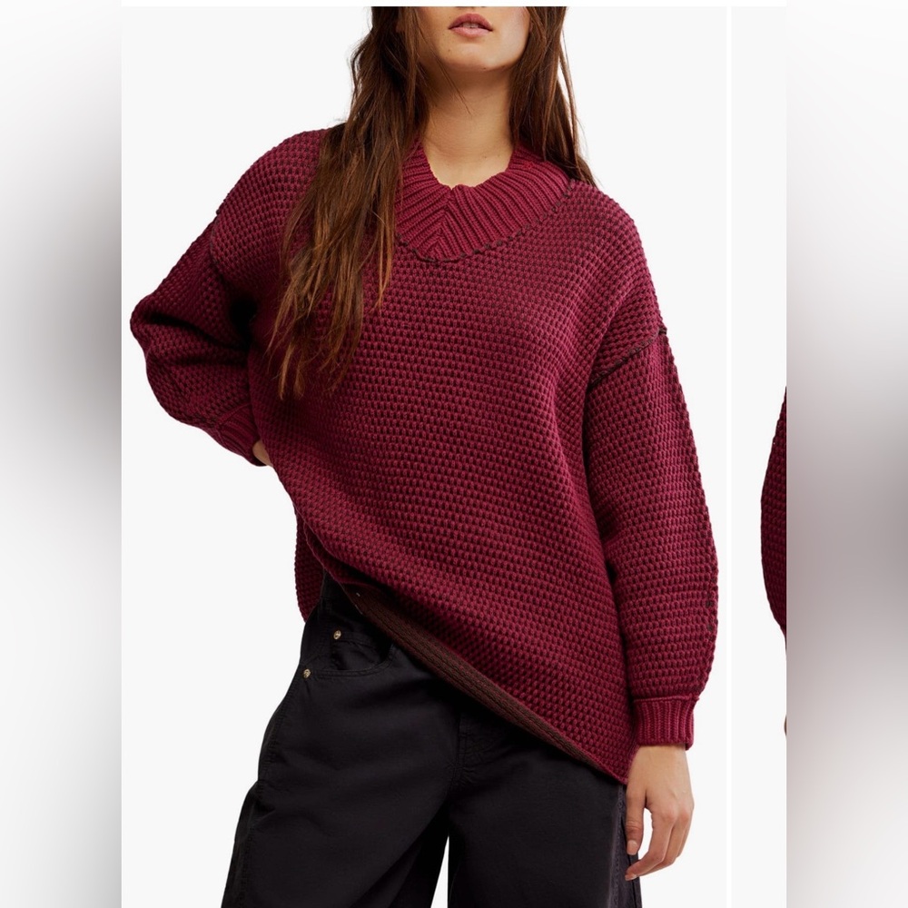 Free People Maisie Oversized Sweater in Cranberry Fudge